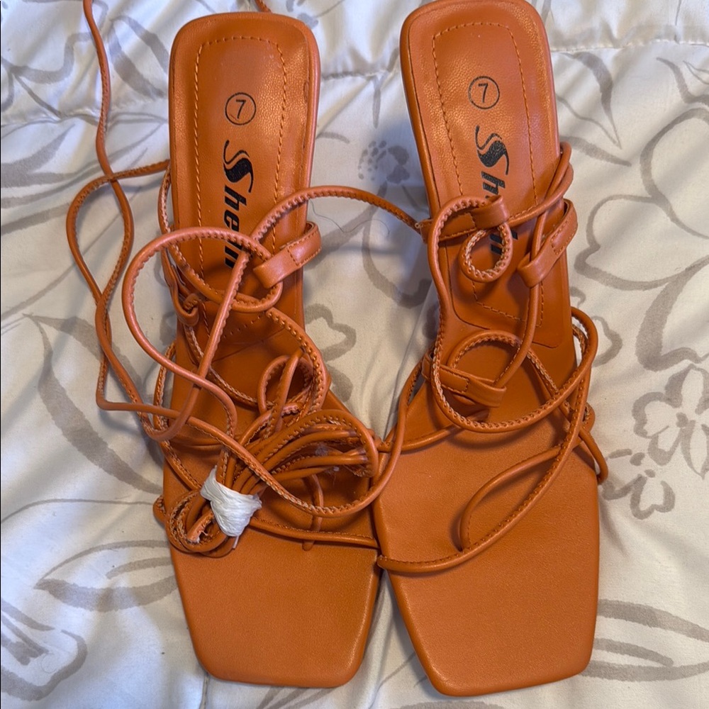 Shein Women's Orange Strappy Sandals